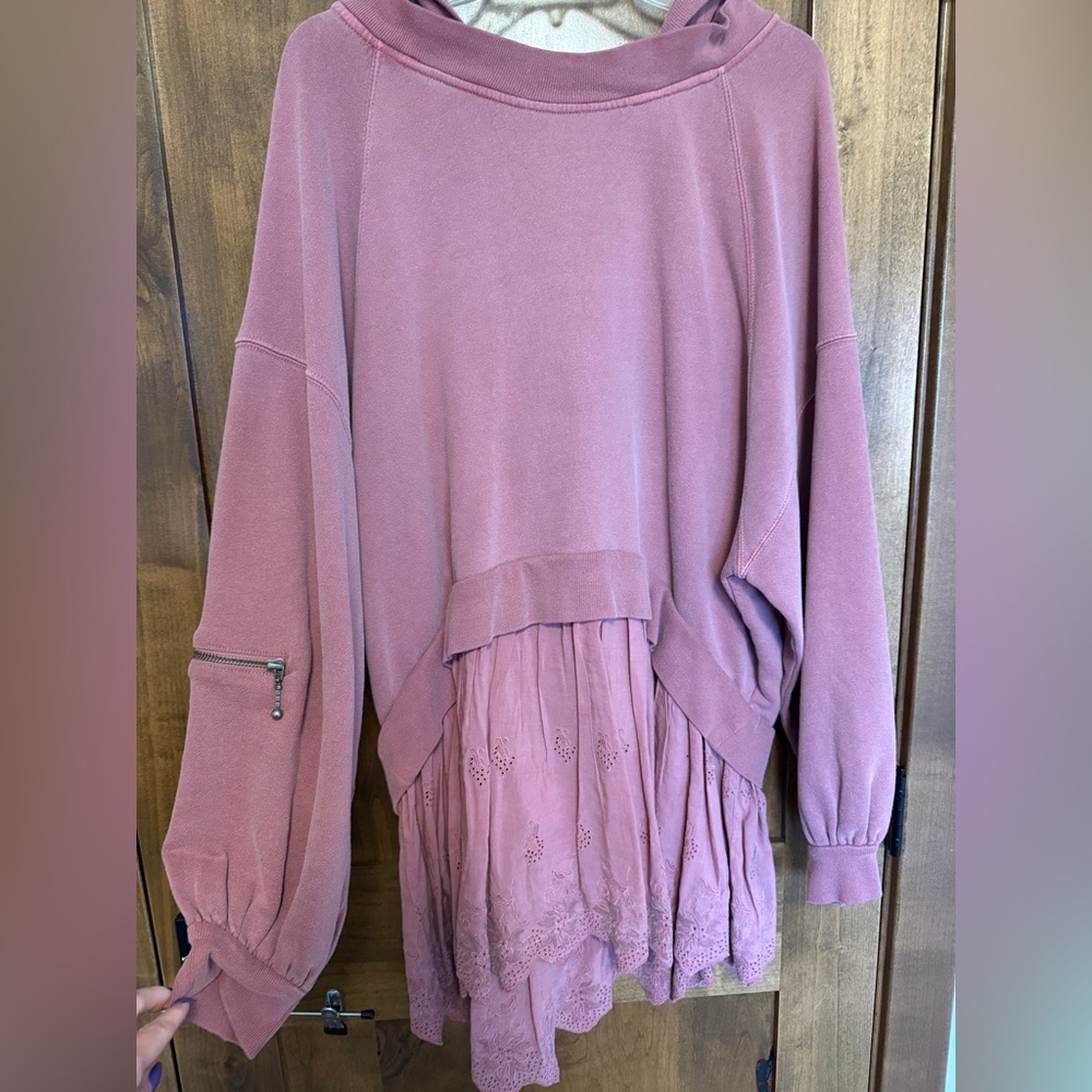 Free People Mauve Layered Hoodie with Eyelet Hem